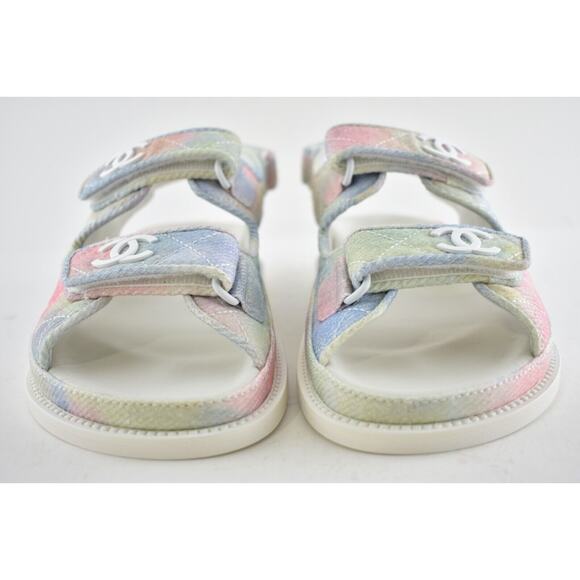 Chanel 22C Green Pink Blue White CC Logo Mule Slide Strap Flat Dad Sandal 40.5 - Picture 6 of 11